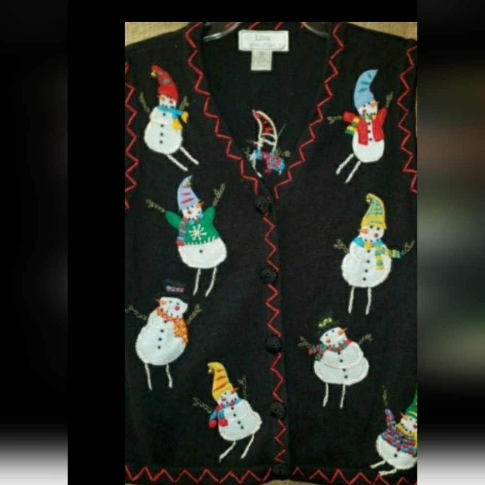 Lisa International Vintage Snowman Christmas Vest size medium - Picture 2 of 4